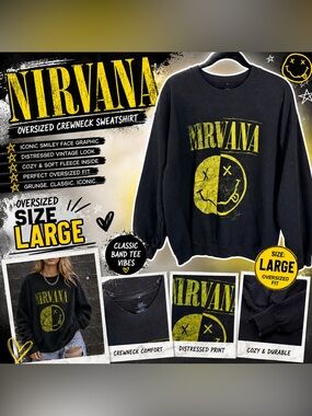 Nirvana Oversized Sweatshirt Size Large Grunge Graphic